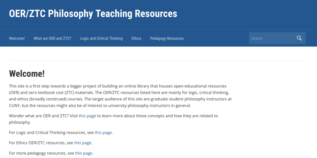 Screenshot of Philosophy Teaching Resources Website