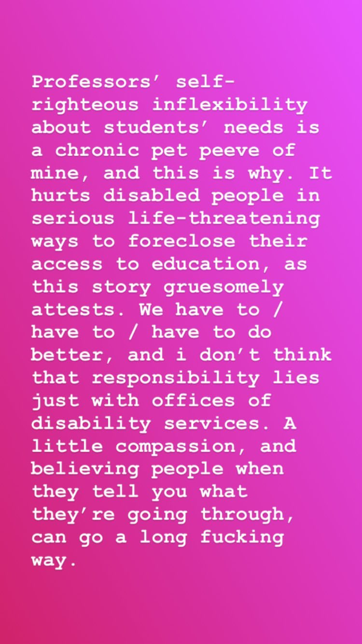 Screenshot of Liz Bowen's post on Instagram about access in pedagogy
