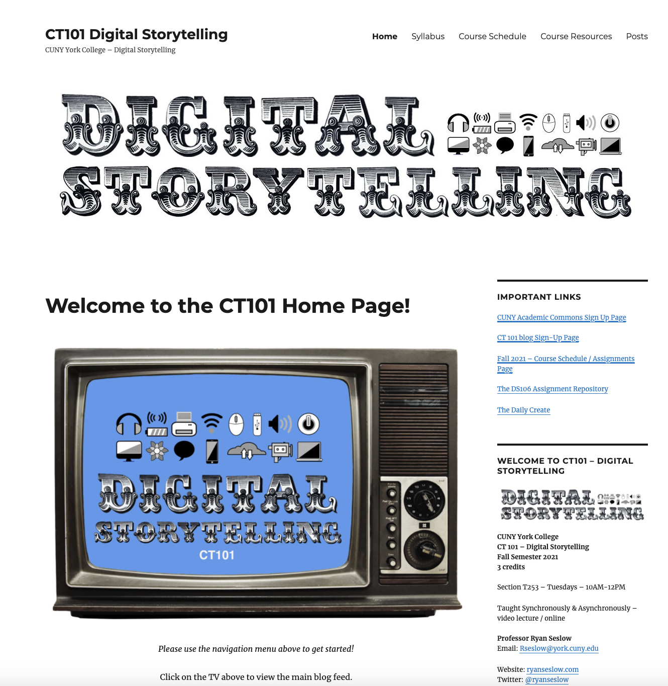 screenshot of "digital storytelling" course site